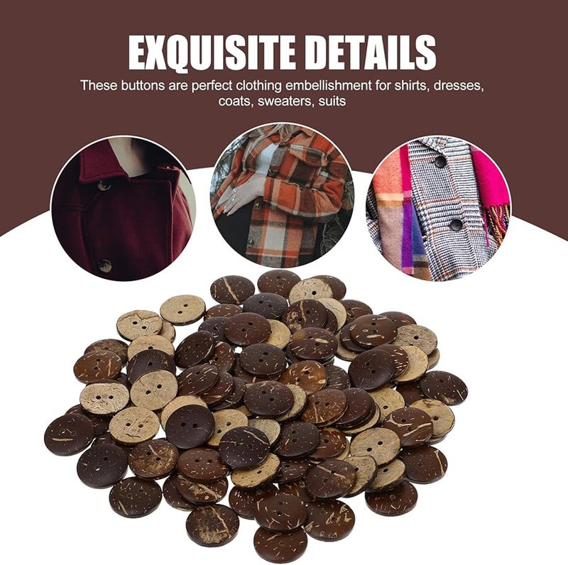 Natural Coconut Shell Buttons 100Pcs DIY Sewing Craft Accessories Lightweight Durable - Image 2
